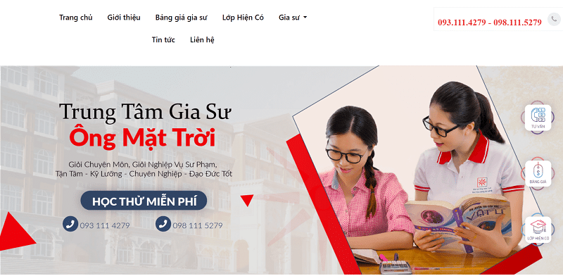 Thiết kế website trung tâm gia sư